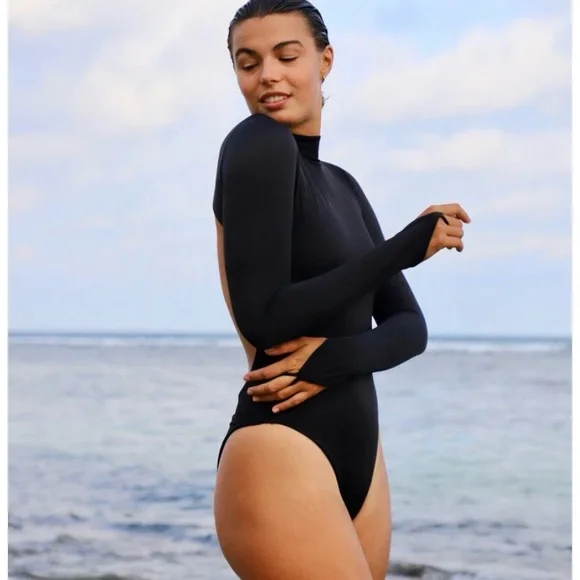 Makara Wear Luna Long Sleeve Swimsuit High Neck One Piece Black size Medium - Picture 14 of 15
